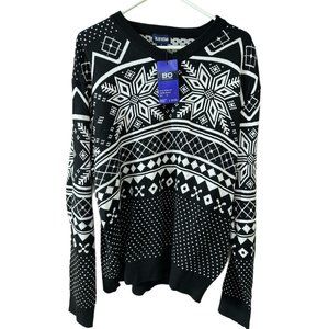 Blue Ocean Men’s Size XL Black Snowflake Pullover Sweater NEW NOS